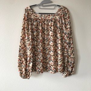 LC Lauren Conrad Square neck Floral Bishop Sleeve Blouse